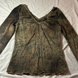 Elegant Brown Swirl Long Sleeve Top